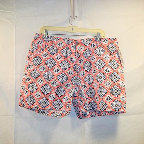 Lee Womens Shorts Size 16M Midrise Fit Geometric Casual Orange Blue White NWT - Picture 1 of 7